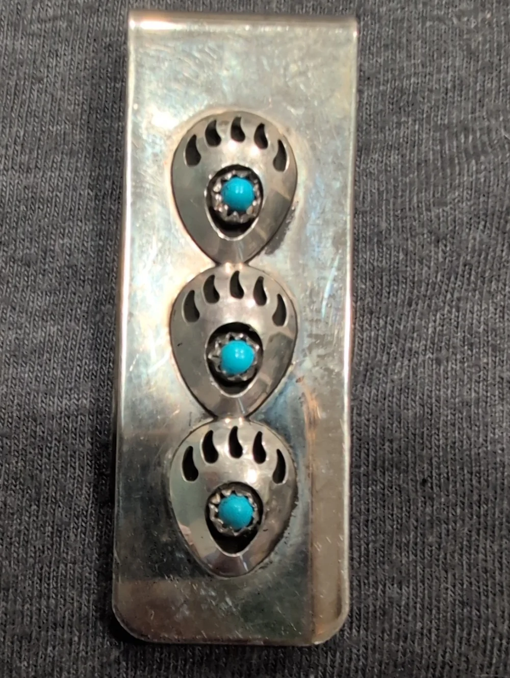 Sterling 9Silver Money Clip with Turquoise Bear Paw Accents